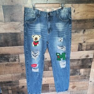Unbranded Teddy Bear Varsity Patch Skinny Jeans Sz 36X 29 Men